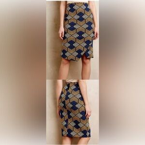 Anthropologie Maeve Kanara Pencil Skirt Geometric Textured Print Size 6